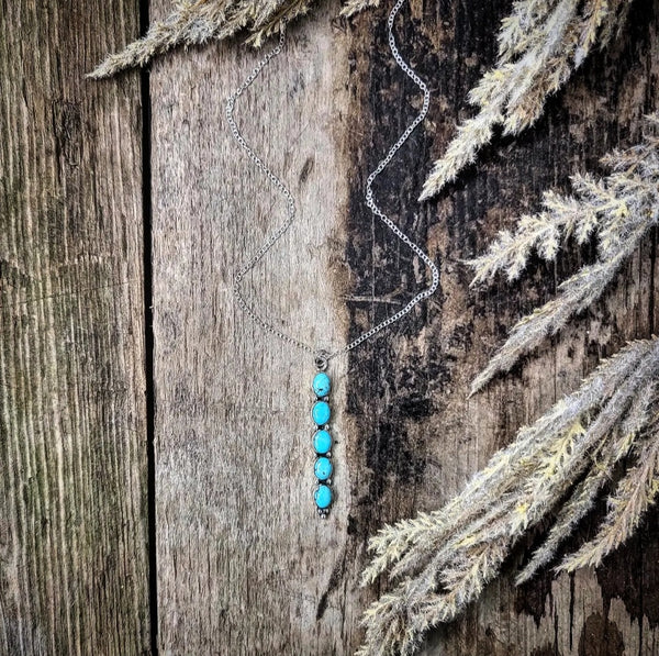 RTS - Turquoise and Sterling Silver Necklace - 5 Stone Oval Drop