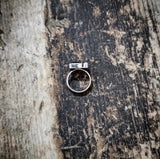 RTS - Sterling Silver Square Onyx and White Adjustable Ring - 2 Tone