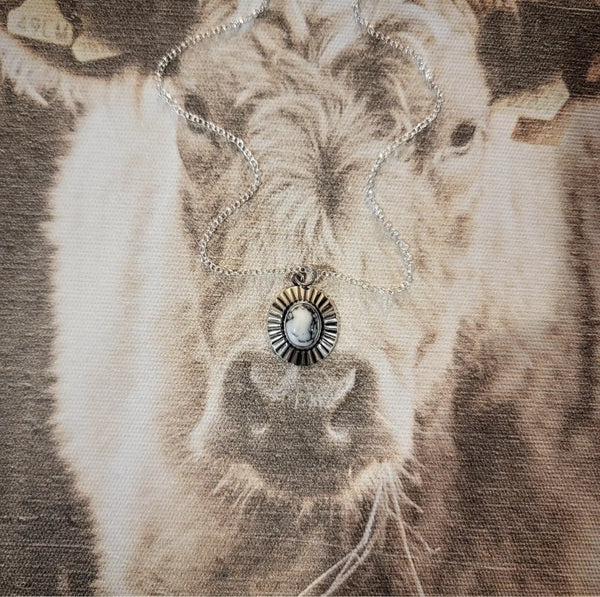 RTS - White Buffalo and Sterling Silver Necklace - Round Pendant - Large