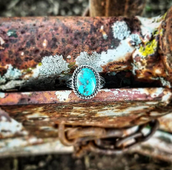 RTS - Oval Rope Edge Turquoise Ring